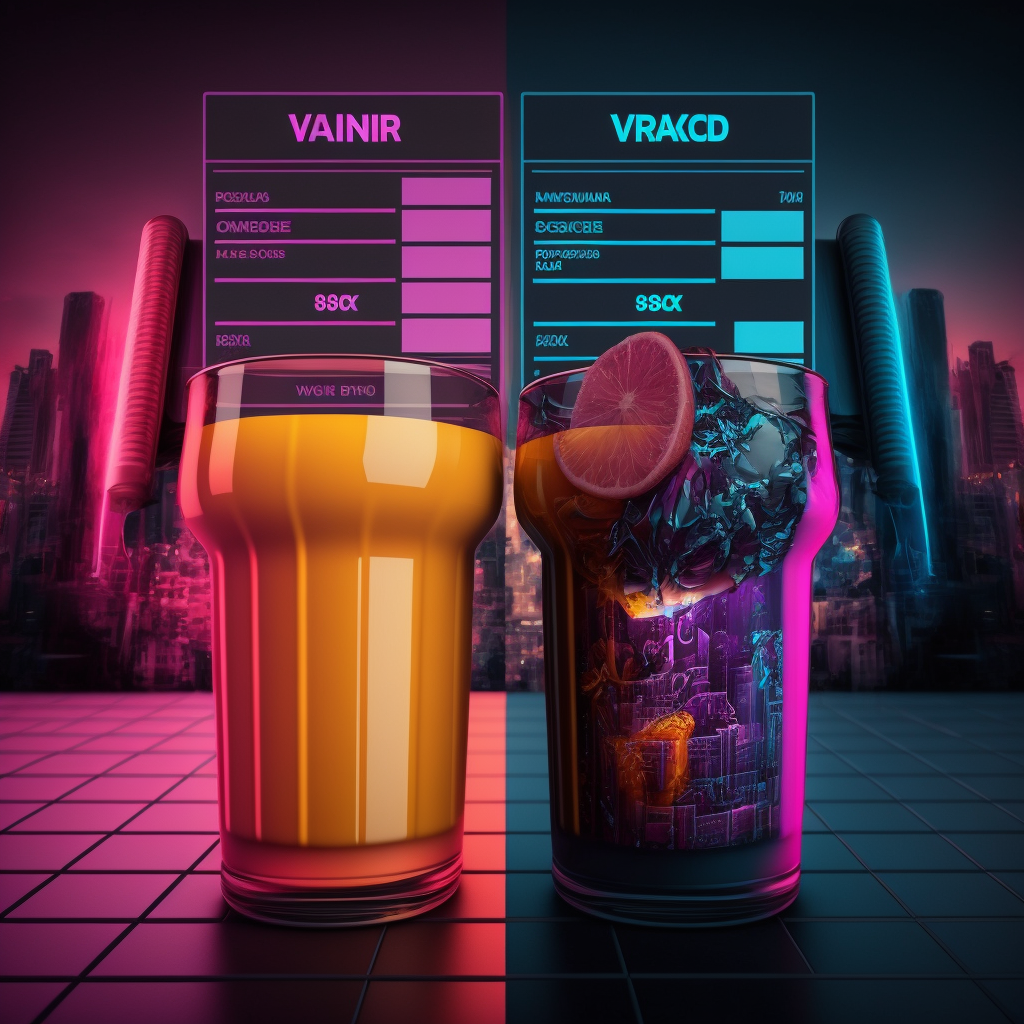 city pop synthwave style, beverage product comparison