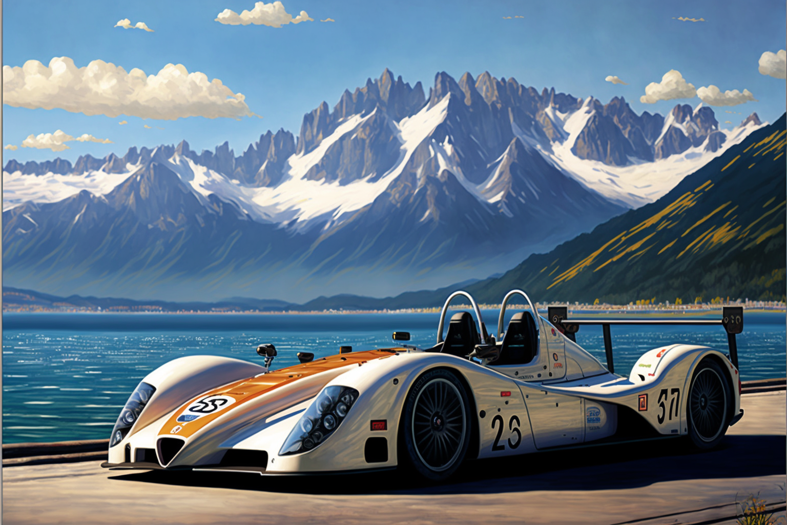 sportscar and scenic background