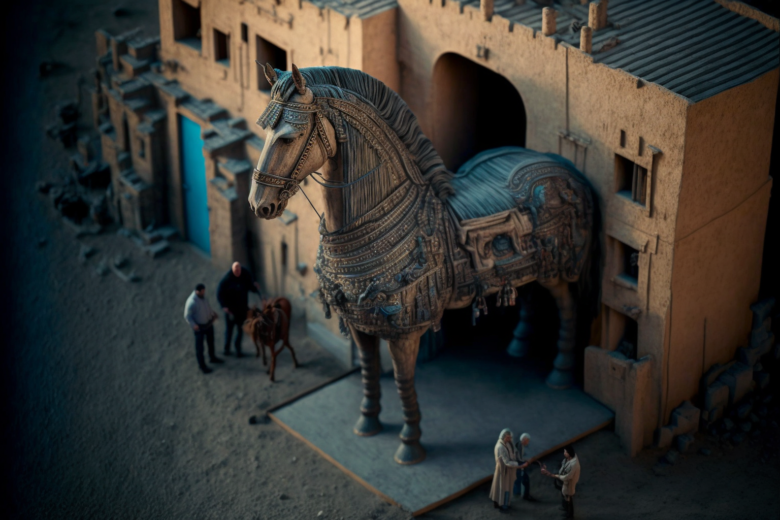 مینیاتورهای ورود اسب ترویا به دیوارهای شهر تروآ